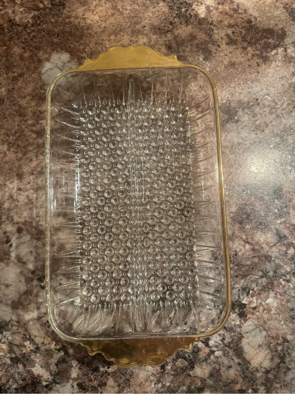 Vintage Anchor Hocking relish dish featuring the Hobnail and Ray pattern